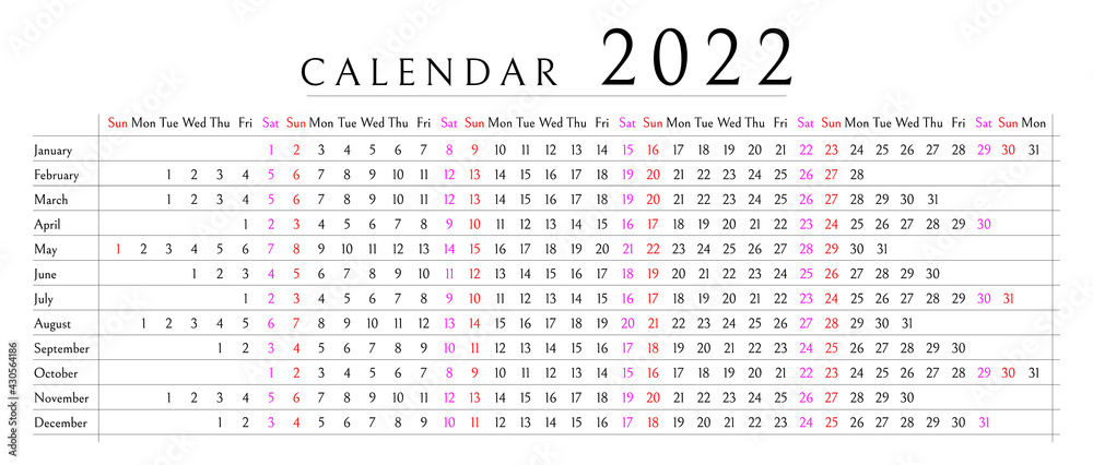 Mockup Simple calendar Layout for 2022 year. Week starts from Sunday Mockup Simple calendar Layout for 2022 year. Week starts from Sunday