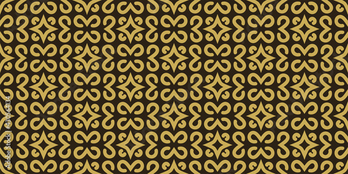 Decorative background pattern gold ornament on black background, wallpaper. Seamless pattern, texture. Vector image