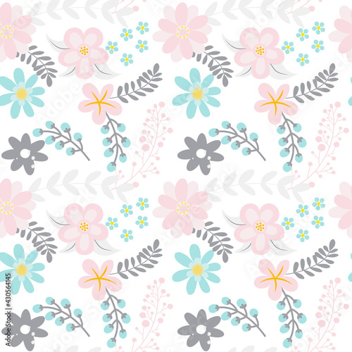 Cute pastel flowers pattern background - funny vector floral drawing seamless pattern. Sketch poster or t-shirt textile graphic design. Cute illustration. wallpaper, wrapping paper. 