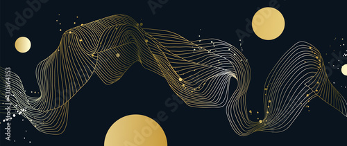 Gold abstract line arts background vector. Luxury wall paper design for prints, wall arts and home decoration, cover and packaging design.