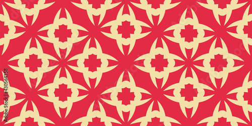 Ethnic background in Indian style on a red background, wallpaper. Seamless pattern, texture. Vector image © PETR BABKIN