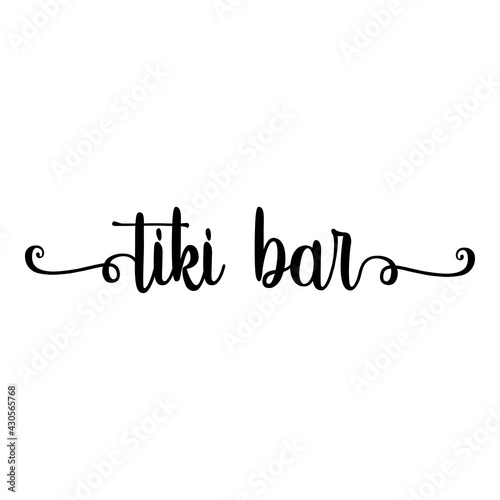Banner con texto manuscrito tiki bar escrito a mano con florituras en color negro