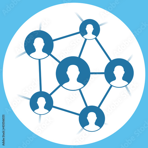 Illustration representing creative process and brainstorming between group of people. Social networks concept with silhouettes of people connected by logical abstract circuit in virtual system