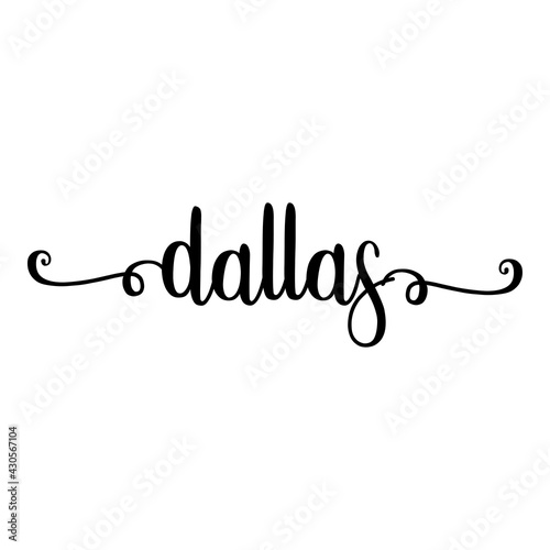 Banner con texto manuscrito dallas escrito a mano con florituras en color negro