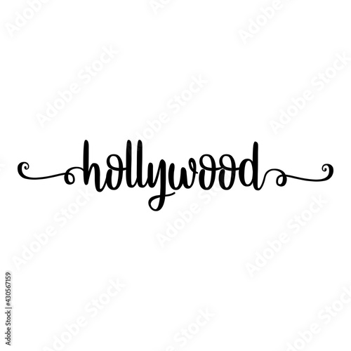 Banner con texto manuscrito hollywood escrito a mano con florituras en color negro