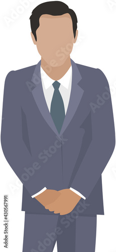 Confident businessman in office outfit. Avatar man in dark suit and tie isolated on white standing with his arms crossed. Serious business person vector male character, chief in half height icon