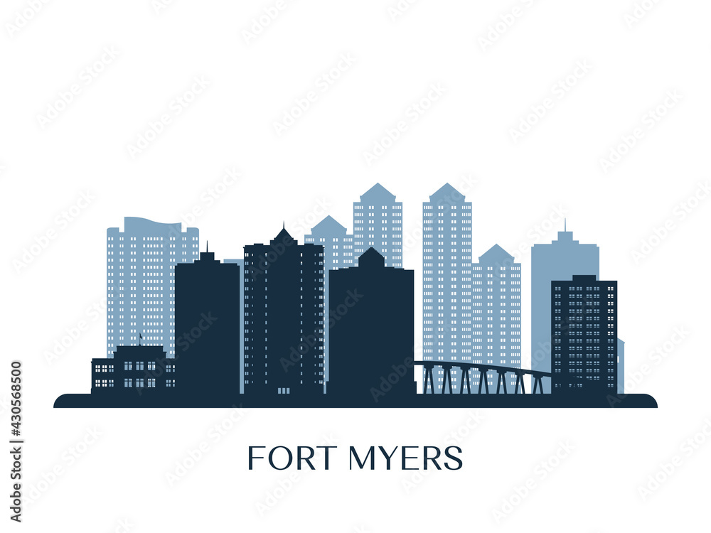 Fort Myers skyline, monochrome silhouette. Vector illustration.