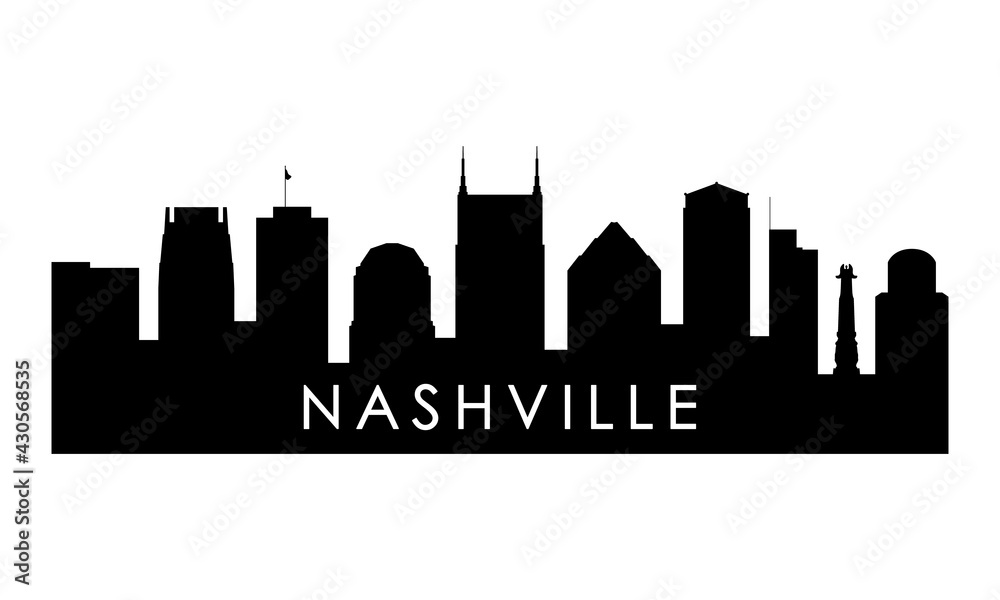 Nashville skyline silhouette. Black Nashville city design isolated on white background.