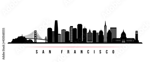 San Francisco skyline horizontal banner. Black and white silhouette of San Francisco, California. Vector template for your design.