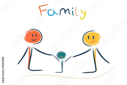 a family of three goes together. mom, dad and baby