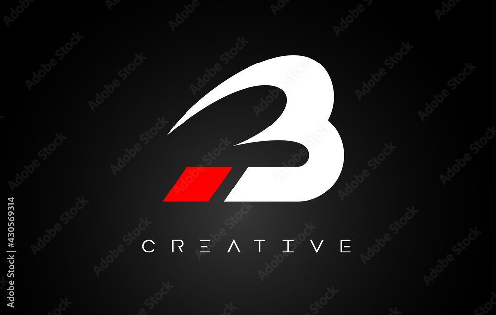 B Letter Design Logo with White and Red colors on a Black background Vector B Letter Design Logo with White and Red colors on a Black background Vector