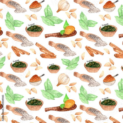 Food pattern.Flavoring.Watercolor hand drawn patternisolated on white background. photo