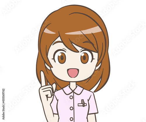 人差し指を立てる看護師