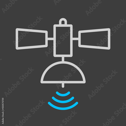 Satellite icon on dark background. Navigation sign