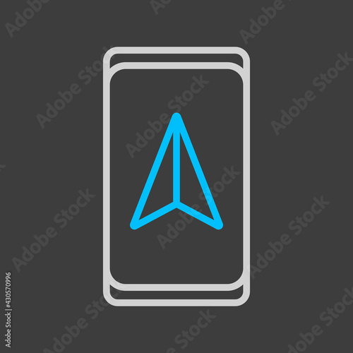 Smartphone with navigator icon on dark background