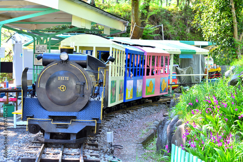 小田原城子供遊園地のカラフルな機関車
