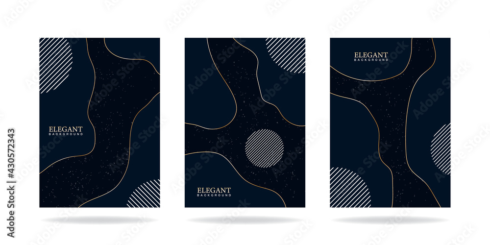 Set of elegant dark blue minimalist aesthetic background template design. Vector