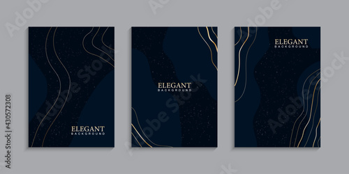 Set of elegant dark blue minimalist aesthetic background template design. Vector