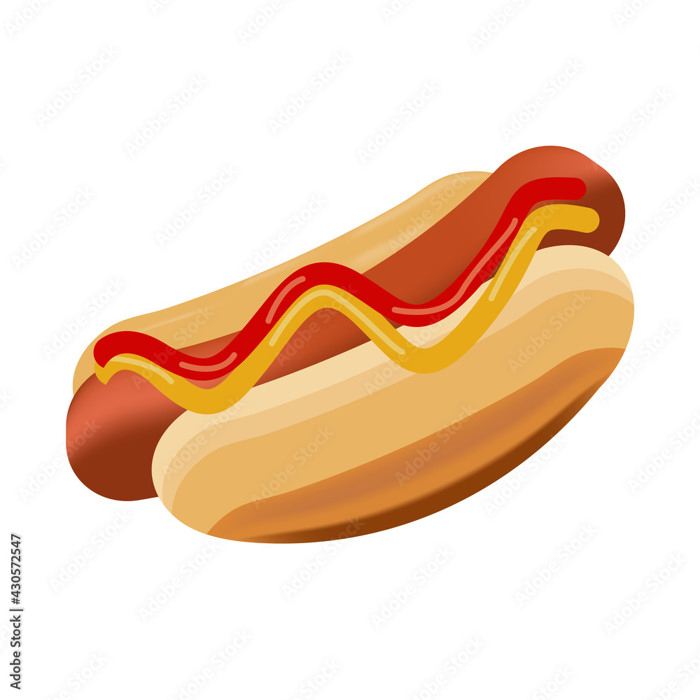 Bread and sausage with sauces in vector Bread and sausage with sauces in vector