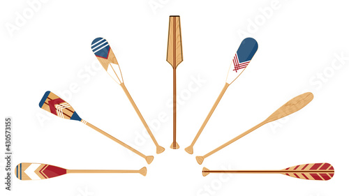 Canoe oars set in flat style, vector