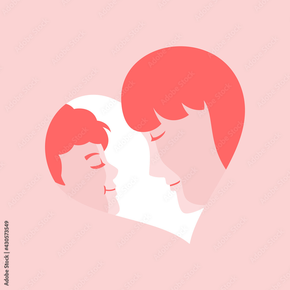 Mother's day holiday design. Mother with her baby stylized silhouettes on pink backgrounds for mothers day greeting card, banner, poster. Vector illustration