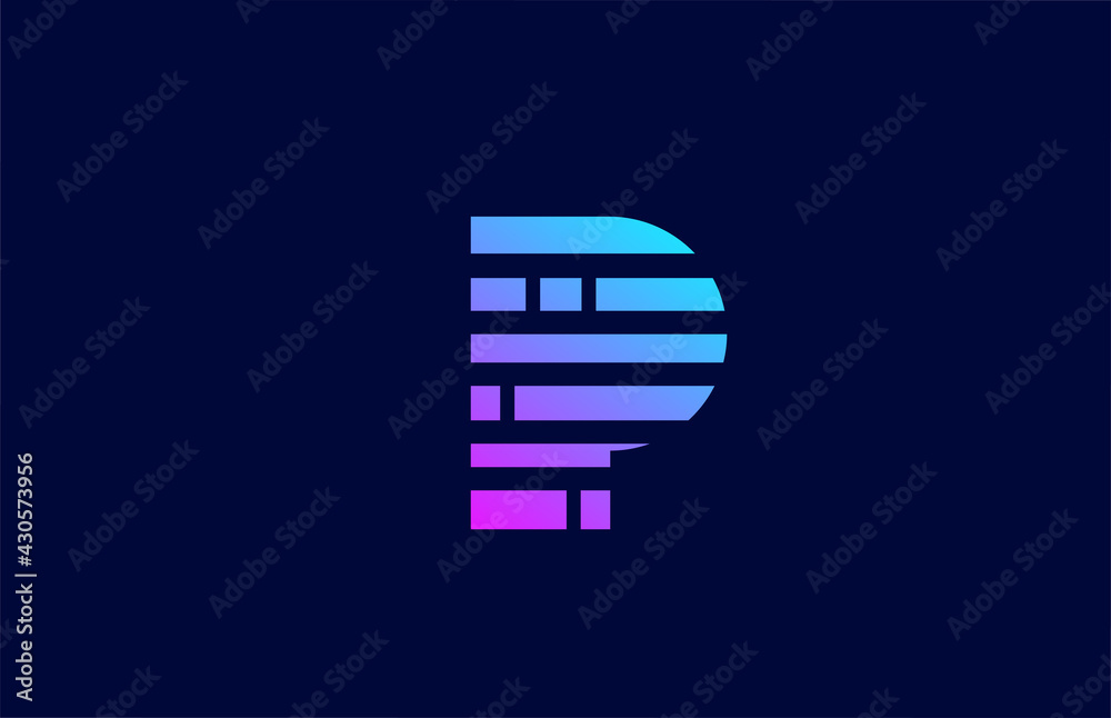 letter P logo alphabet icon with block line. Creative design for business and company with in pink blue gradient color letter P logo alphabet icon with block line. Creative design for business and company with in pink blue gradient color