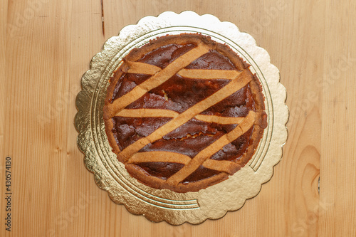 Close up on italian traditional dessert, pastiera napoletana. photo