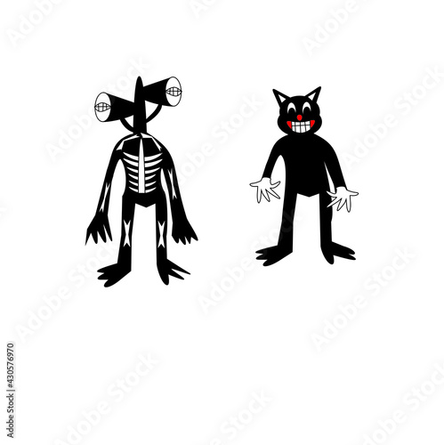 monster siren head and cartoon cat character 
