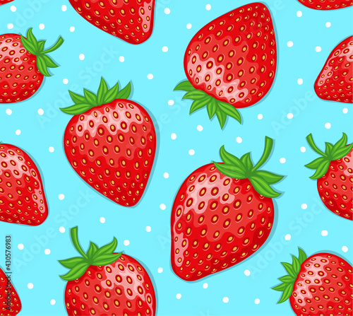 strawberries seamless pattern on blue background