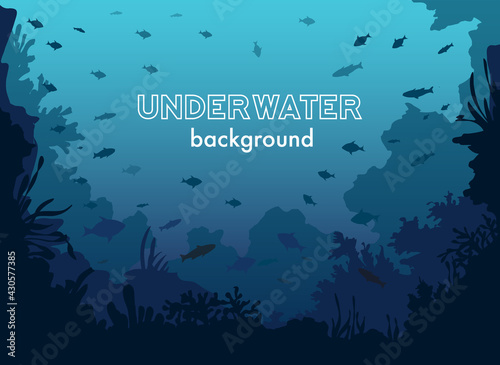 Underwater Background with Fishes and Sea plants and Corals