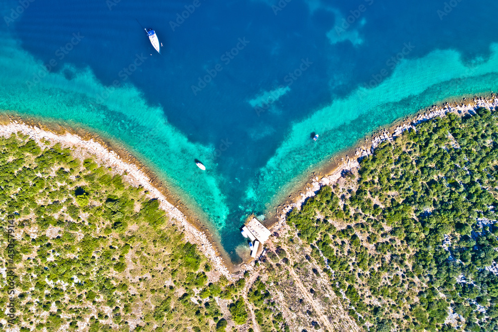 Zadar archipelago Galesnjak island coastline sailing bay aerial view