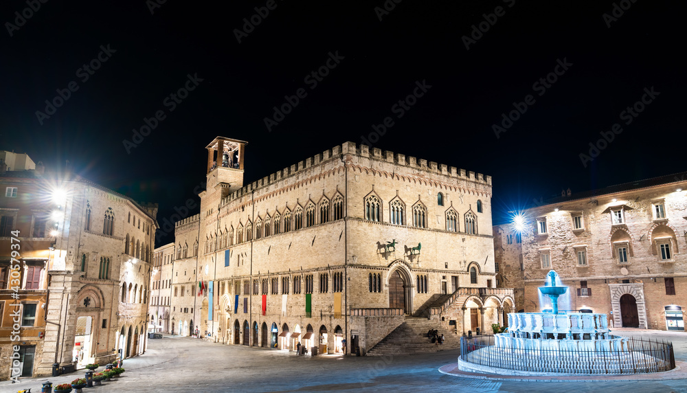 Priori Palace and Maggiore Fountain in Perugia, Italy