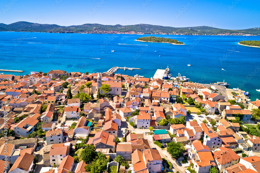 Biograd na Moru historic coastal town and Pasman island aerial view