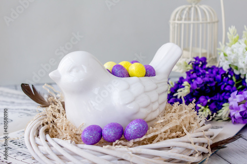 Easter decoration with bird and eggs