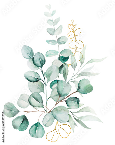 Watercolor eucaliptus leaves bouquet illustration