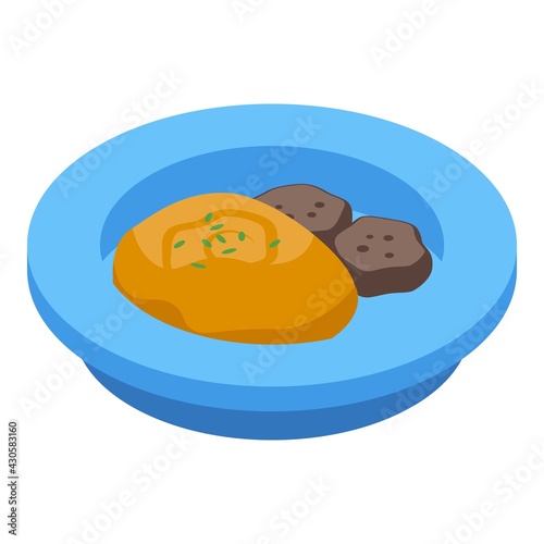 Mashed potatoes meat icon. Isometric of Mashed potatoes meat vector icon for web design isolated on white background