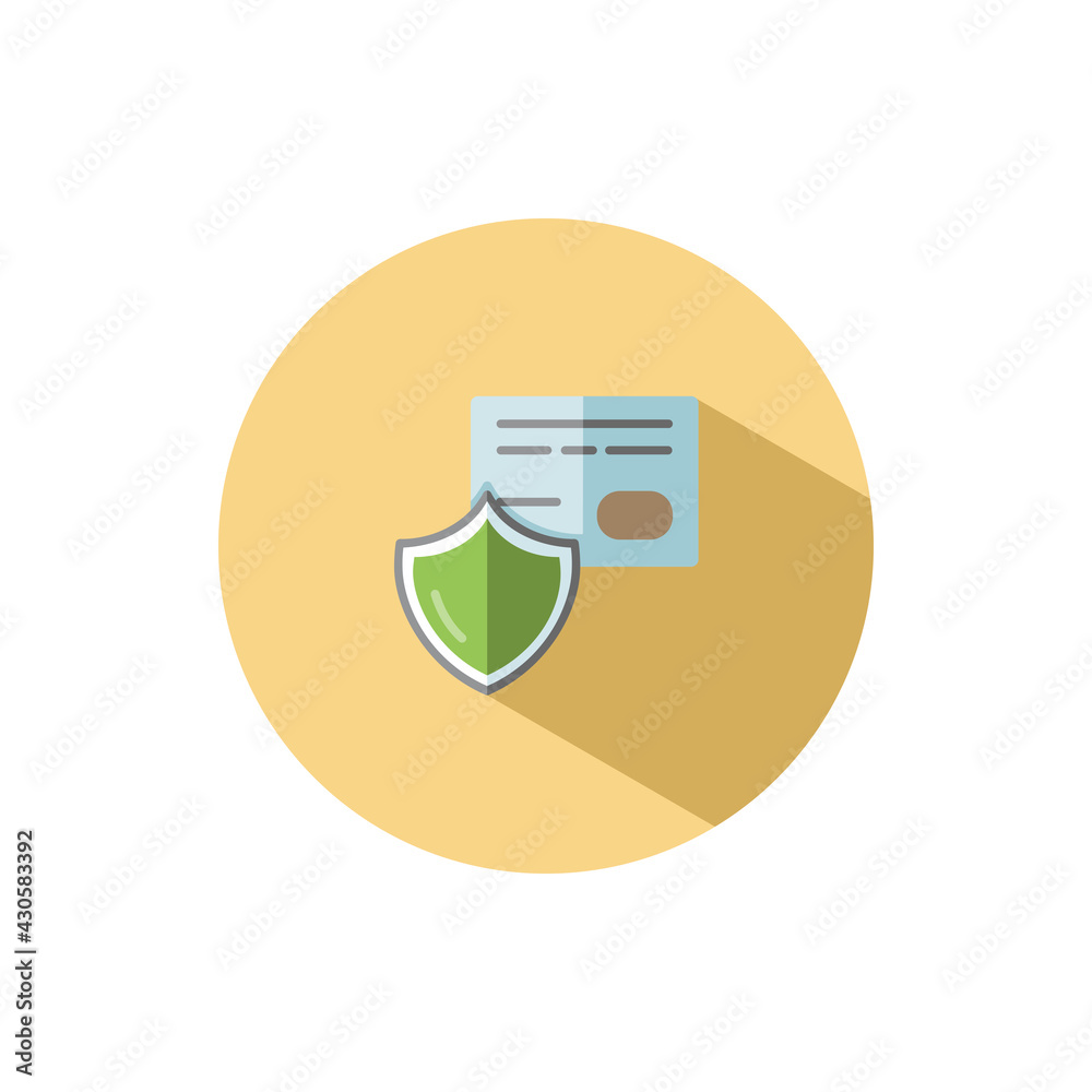 Secure payment. Credit card and security shield. Flat icon in a circle. Commerce vector illustration Secure payment. Credit card and security shield. Flat icon in a circle. Commerce vector illustration
