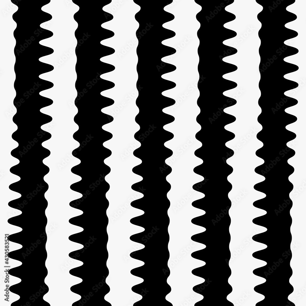 Seamless black and white stripes pattern. Vector vertical toothed lines.