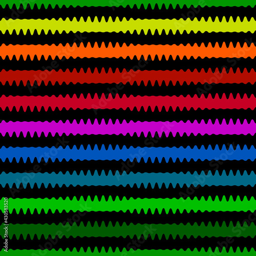 Rainbow and toothed ornament layers. Vector same layers pattern.