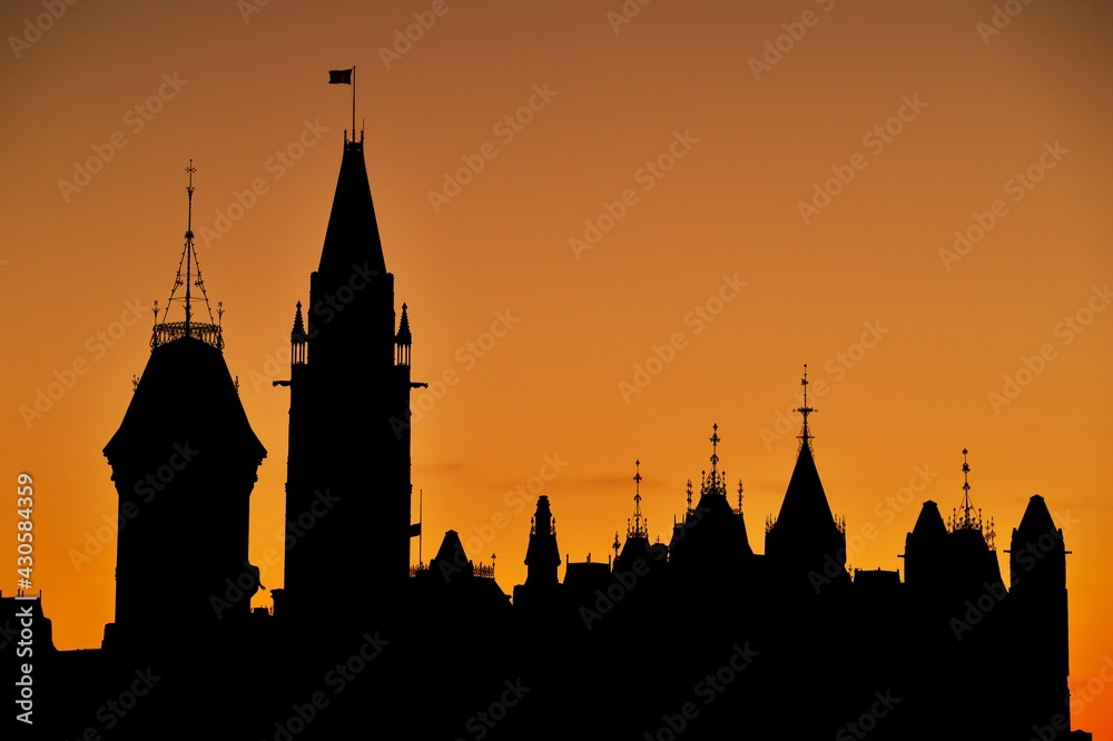 Canada's Parliament Buildings and Peace Tower at dusk - Parliament Hill, Ottawa