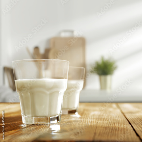 Table background of free space and cold milk 