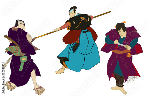 Ukiyo-e man japanese samurai illustration. Japan art of asian warrior, fashion. Japanese style dress of edo period.