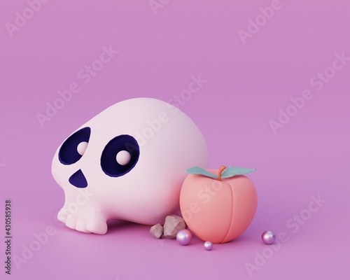 3d illustration cartoon cute skull minimal style concept. Still life Halloween festival.