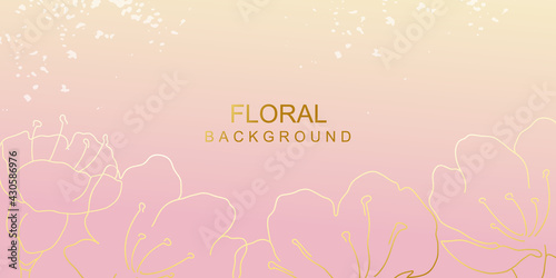 Minimal abstract modern background with flowers, colored shapes and textures. Pink trendy vector template for cover, invitation, banner, poster, flyer, wedding backgrounds, social media wallpaper 