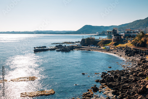 Seaside village view from Haeoreum observatory in Pohang, Korea photo