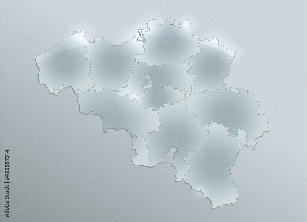 Belgium map, administrative division, design glass card 3D blank