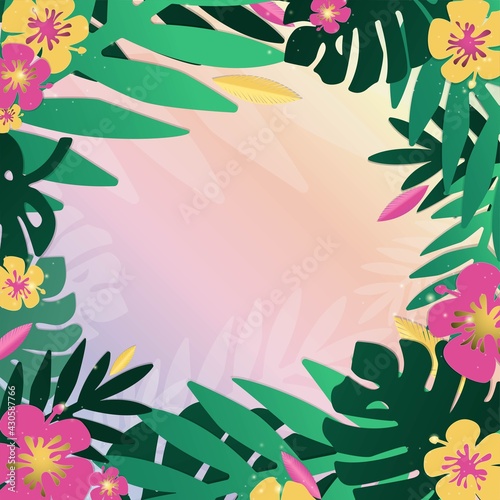 frame tropical leaves and flowers