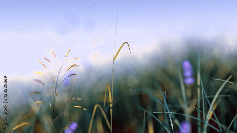 Lavender and grass in the wind 3d beautiful depth of field clean 4k background