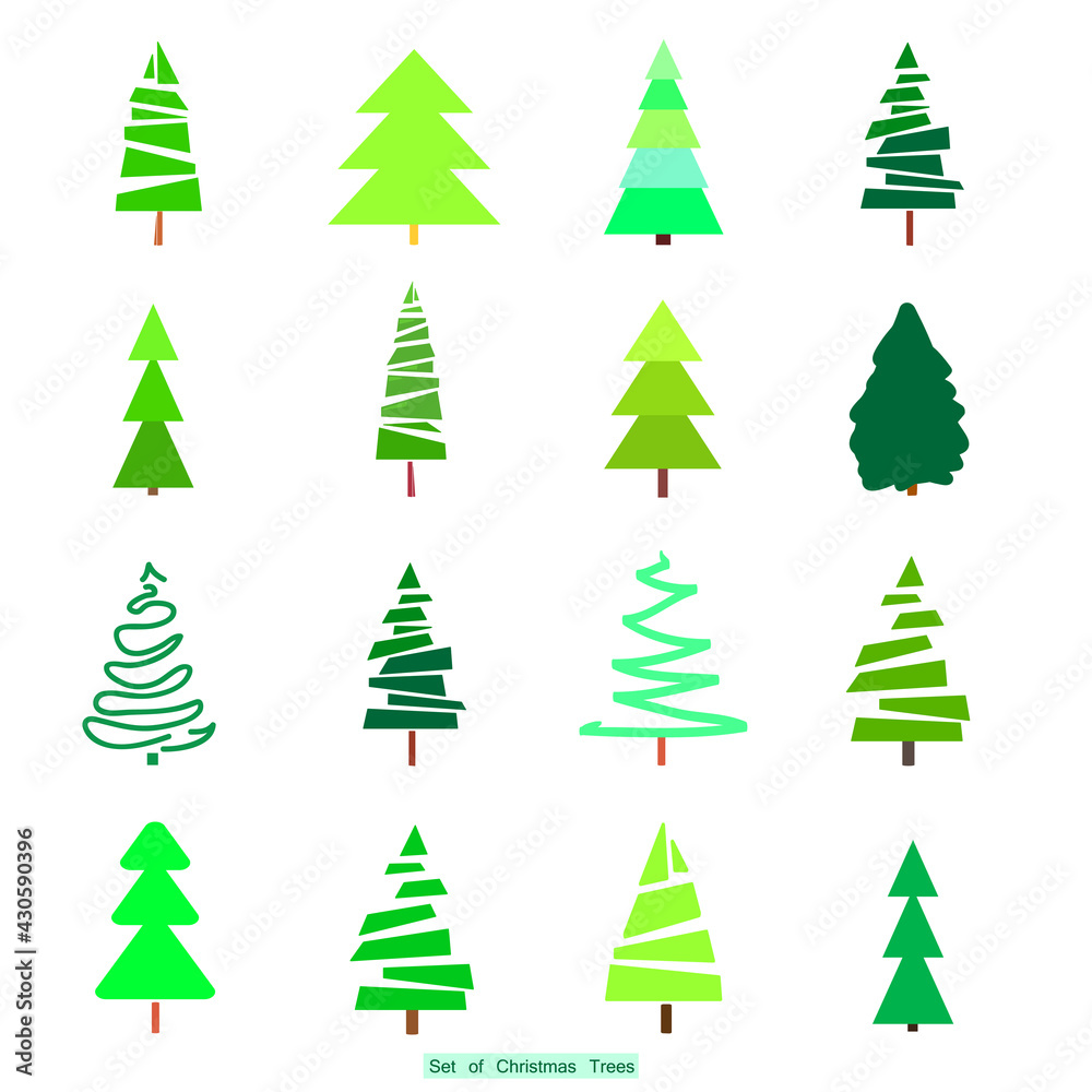 Obraz premium Geometric art. Green christmas trees. Winter holiday symbols, set isolated
