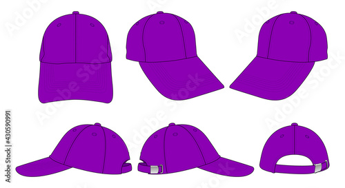 Purple baseball cap template with adjustable metal buckle closure vector on white background.